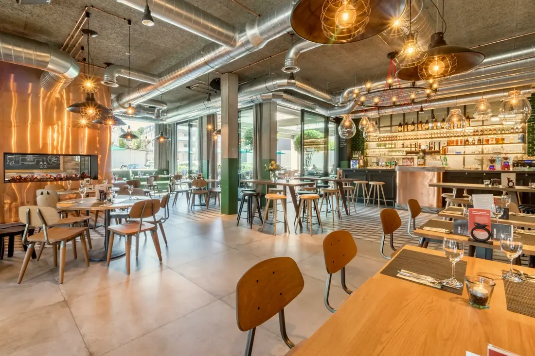 Warm modern restaurant interior